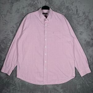 Stetson Men’s Pink White Gingham Cotton Button Down Shirt XL Western Casual